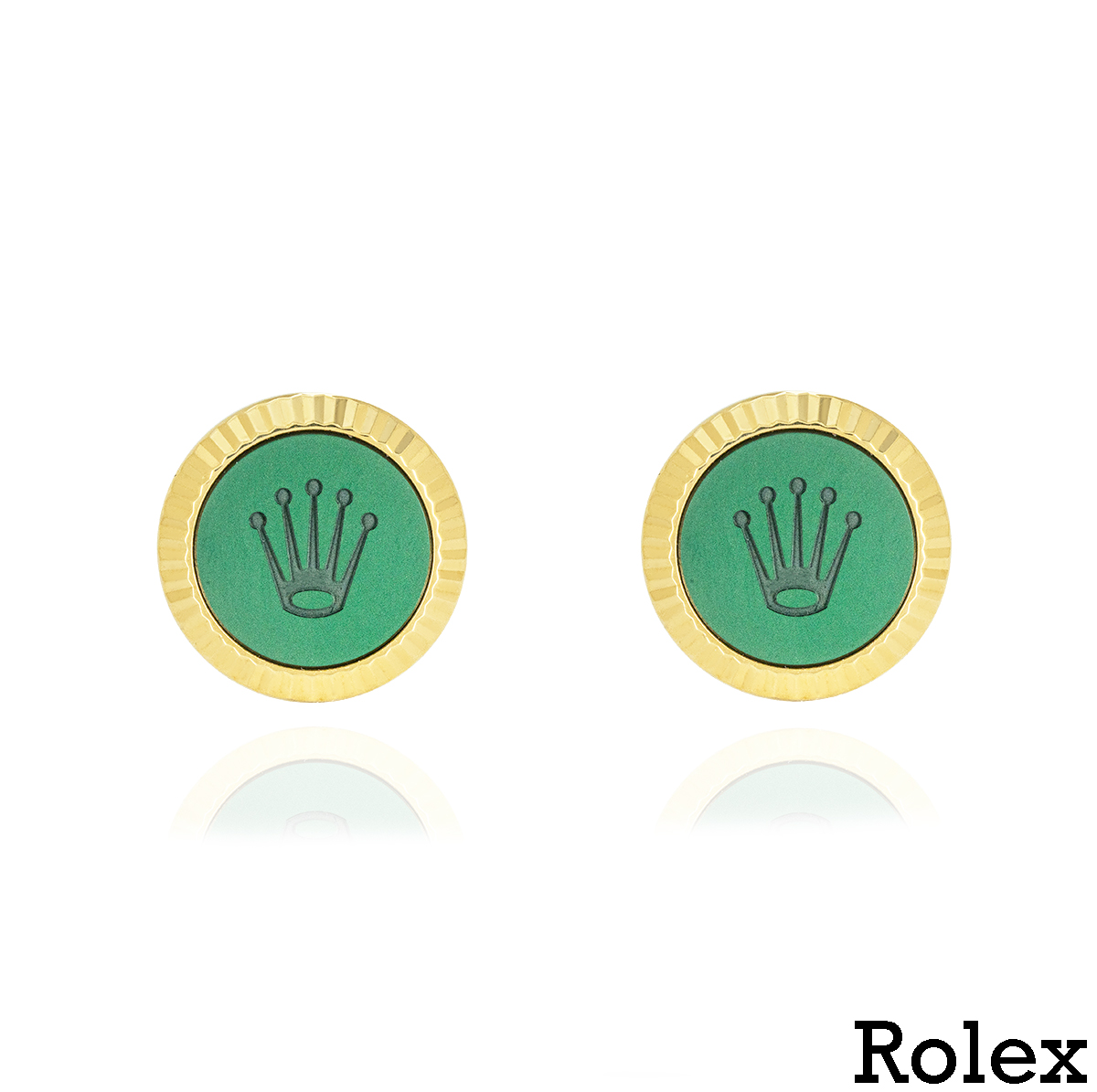 Rolex 18k Yellow Gold Green Cerachrom Cufflinks A1038